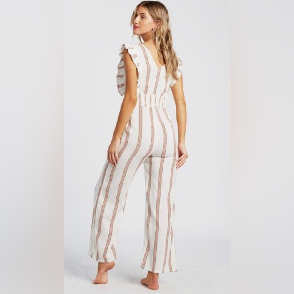 BILLABONG Coming Home Ruffle Smocked Linen Blend Jumpsuit size M - Picture 2 of 5